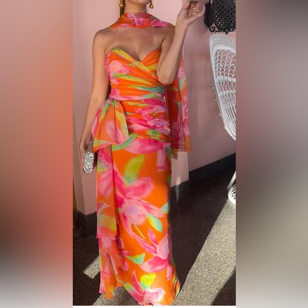 Victor Costa Vibrant Floral Maxi Dress